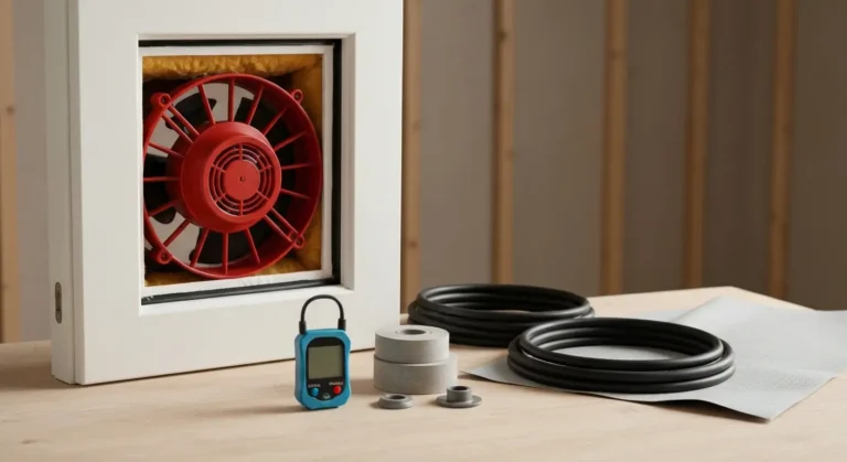 Zestaw do testu blower door z wentylatorem, manometrem i materiałami do uszczelniania domu